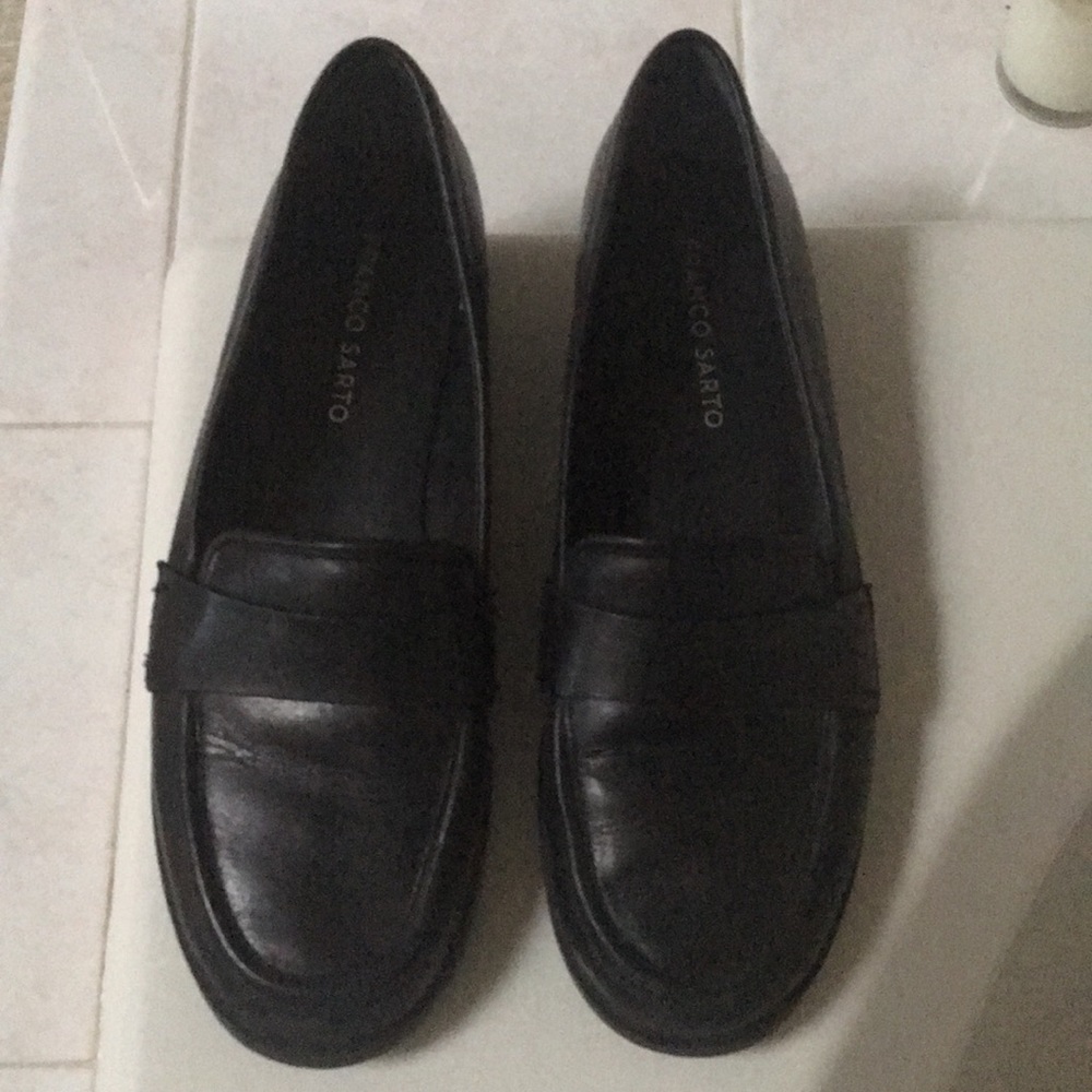 Black leather loafers